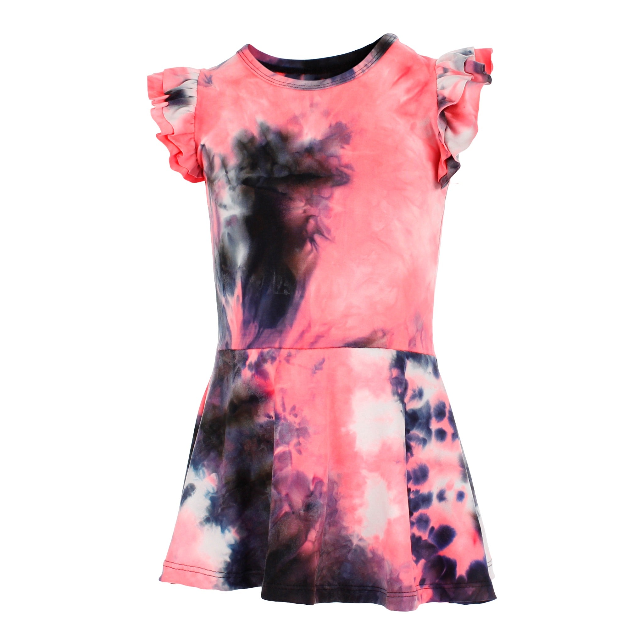 Short Sleeve Tie Dye Ruffle Dress - Denny's