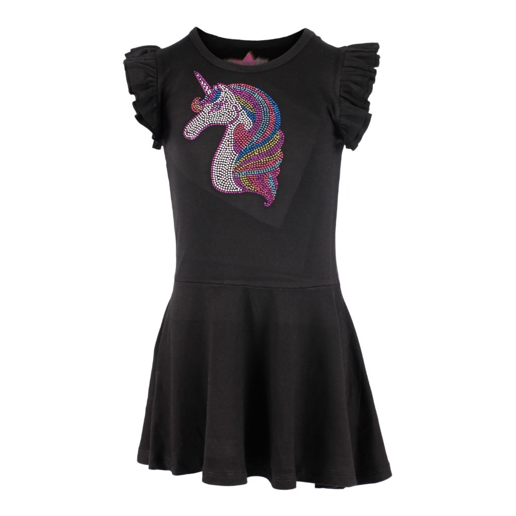 Short Sleeve Ruffle Dress with Unicorn - Denny's