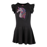Short Sleeve Ruffle Dress with Unicorn - Denny's