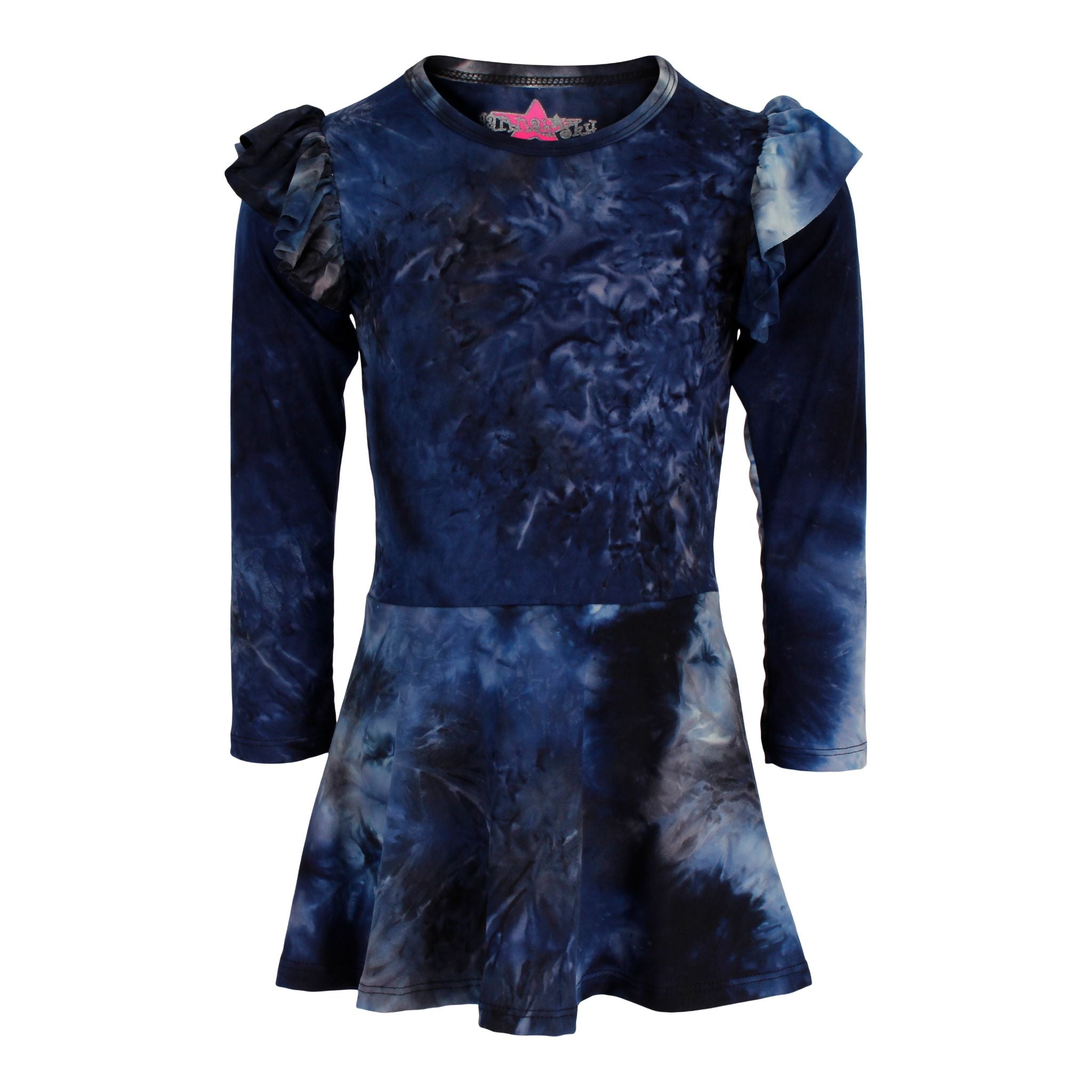 Long Sleeve Tie Dye Ruffle Dress - Denny's