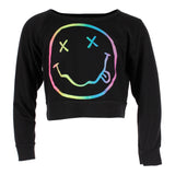 Long Sleeve Crop Top w Neon Ombre Smiley - Denny's