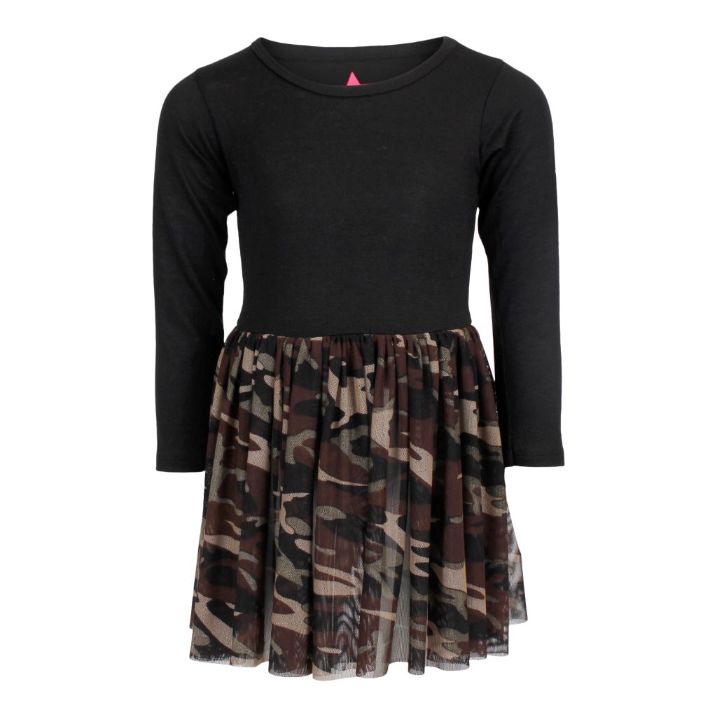 Long Sleeve Dress with Camo Tulle - Denny's