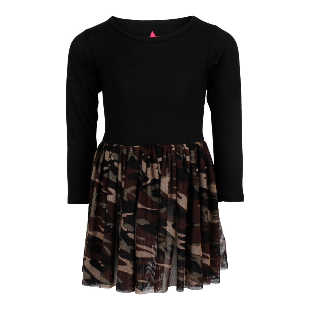Long Sleeve Dress with Camo Tulle - Denny's