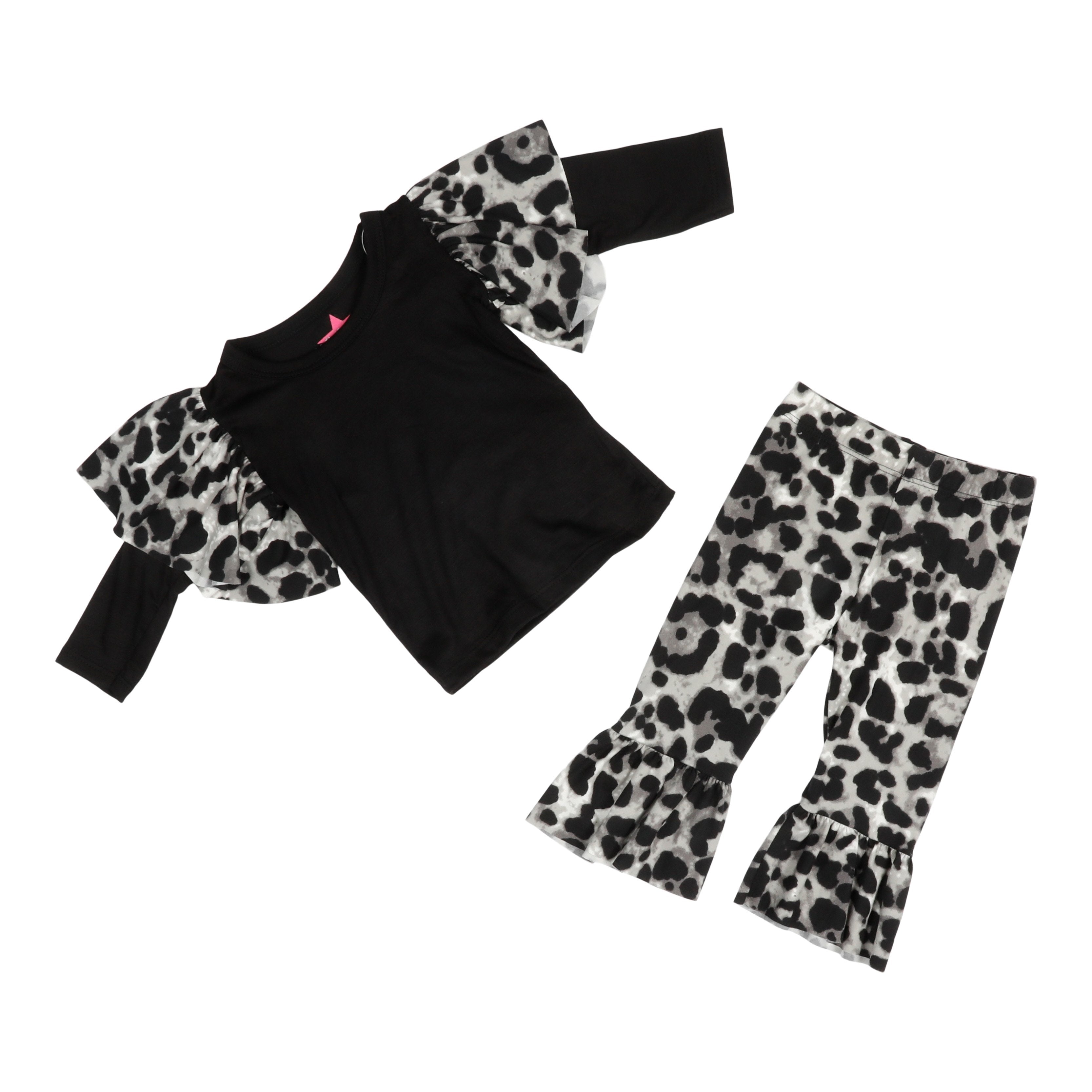 2pc Ruffle Cheetah Sleeve Bell Pant Set - Denny's