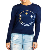 Long Sleeve Foil Two Tone Smiley Crop Tee - Denny's