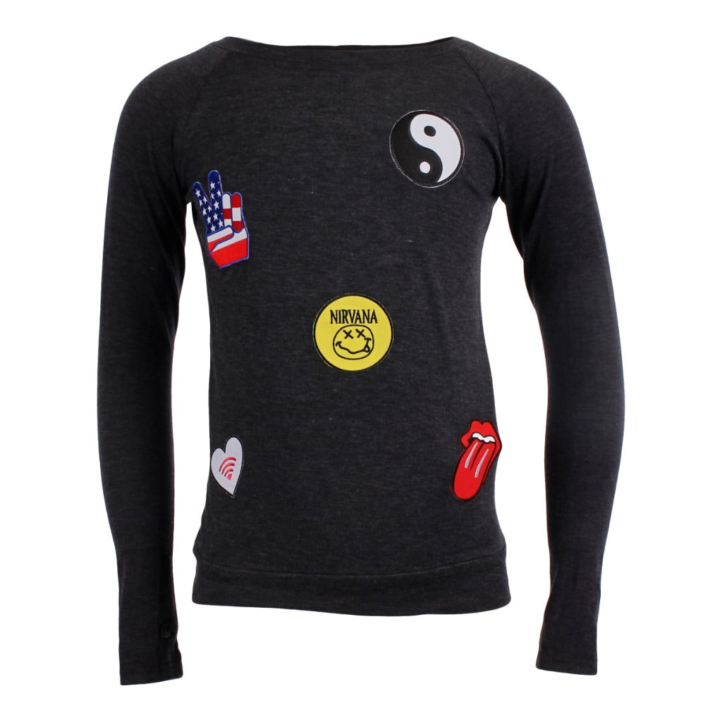 Long Sleeve Banded Top with Patches - Denny's