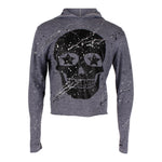 Long Sleeve Hoodie Sweatshirt with Black Skull and Splatter - Denny's
