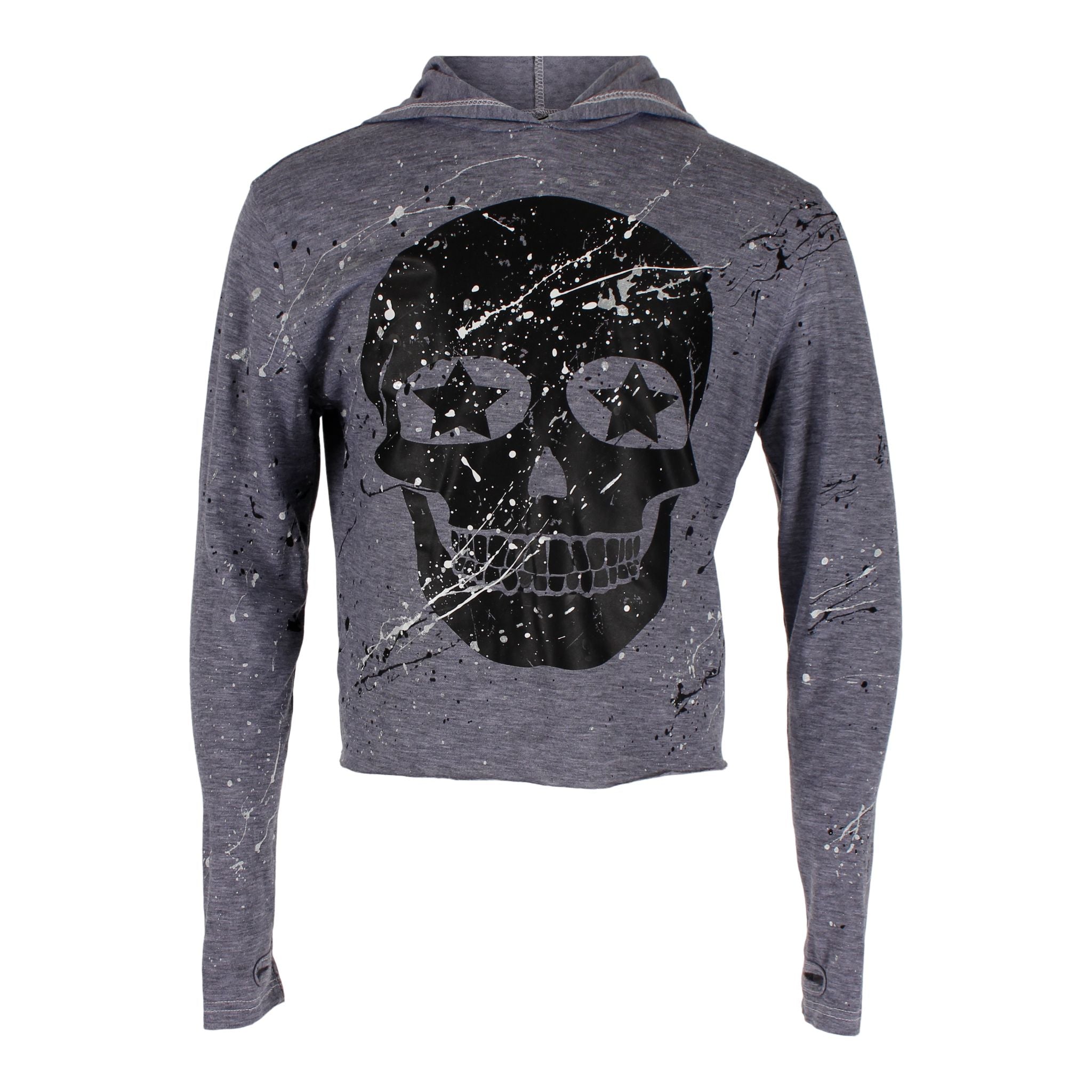 Long Sleeve Hoodie Sweatshirt with Black Skull and Splatter - Denny's