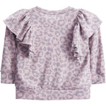 Ruffle Shoulder Cheetah Knit Sweatshirt - Denny's