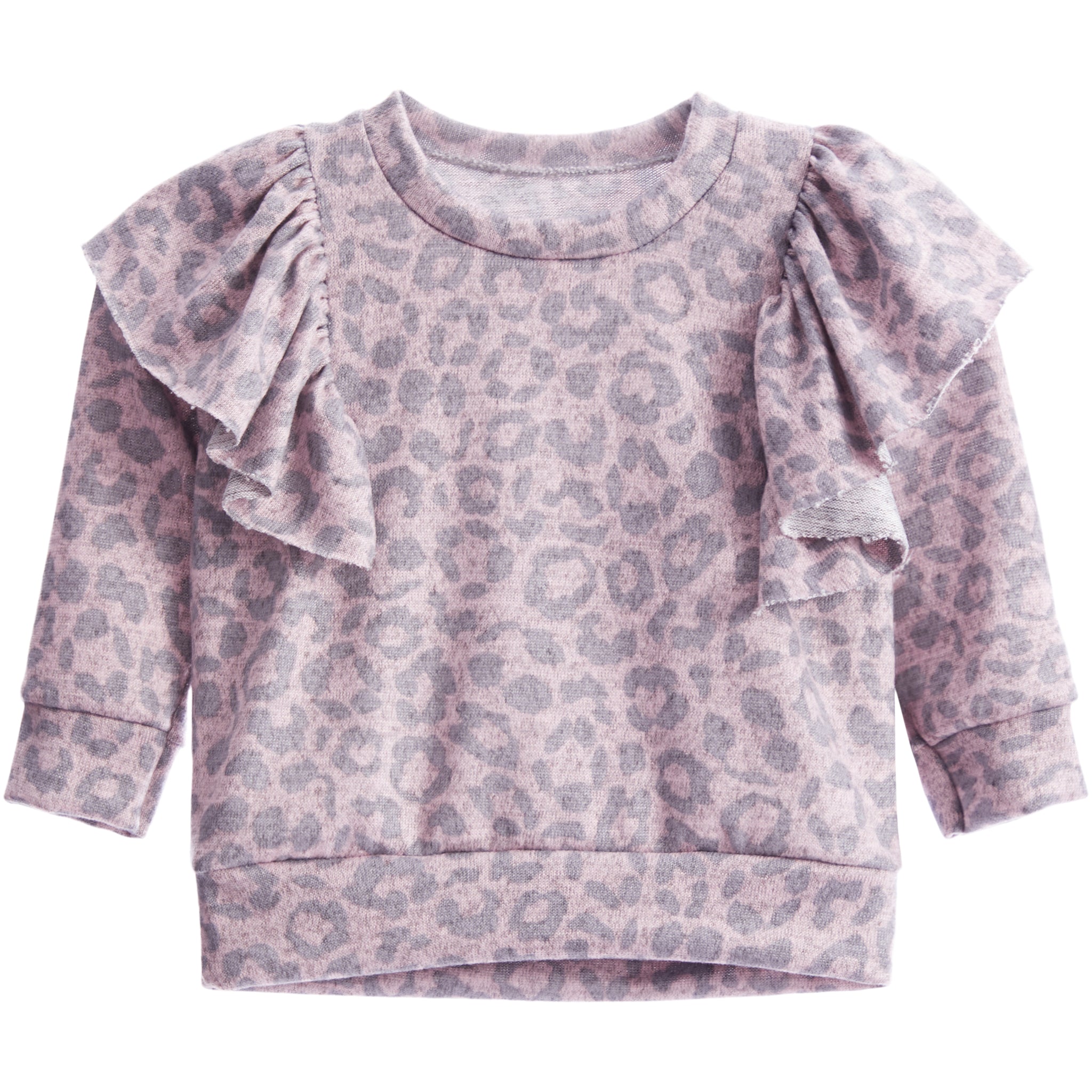Ruffle Shoulder Cheetah Knit Sweatshirt - Denny's