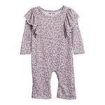 Pink & Grey Cheetah Ruffle Shoulder Coverall - Denny's