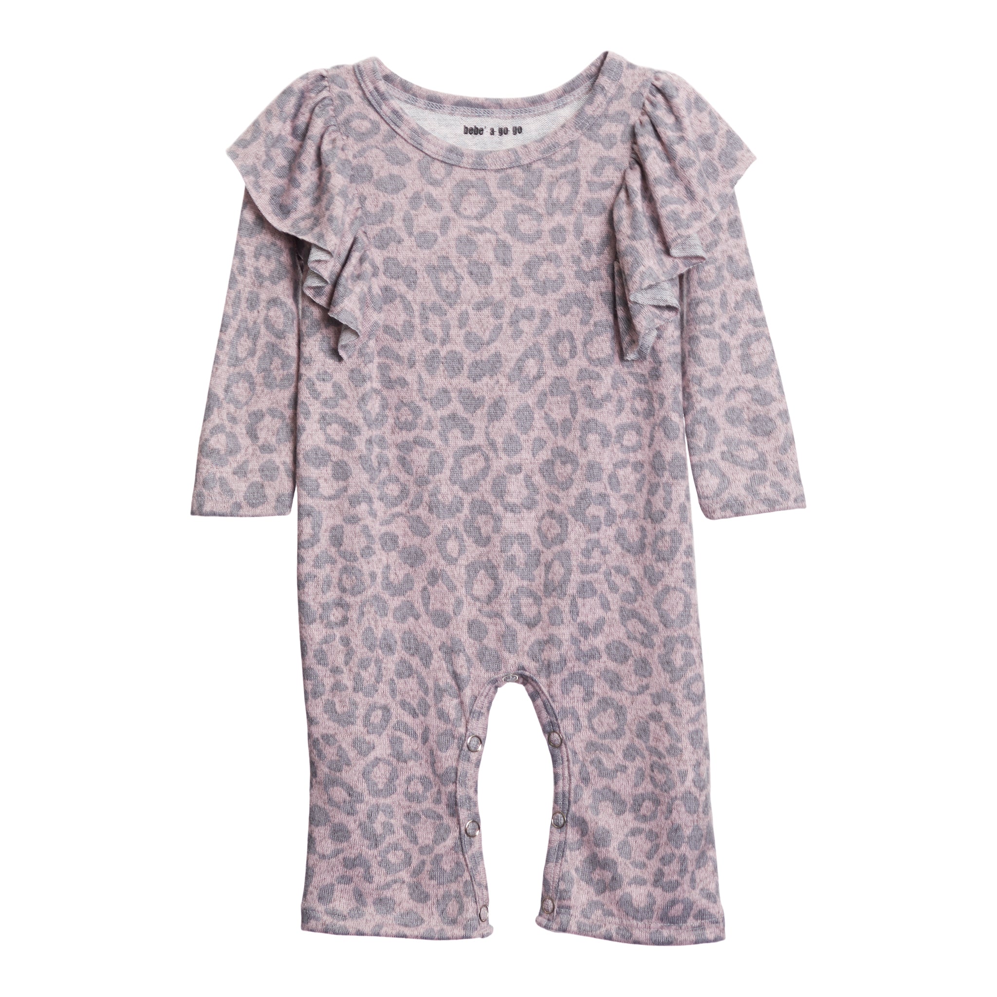 Pink & Grey Cheetah Ruffle Shoulder Coverall - Denny's