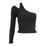 One Shoulder Long Sleeve Ribbed Top - Denny's