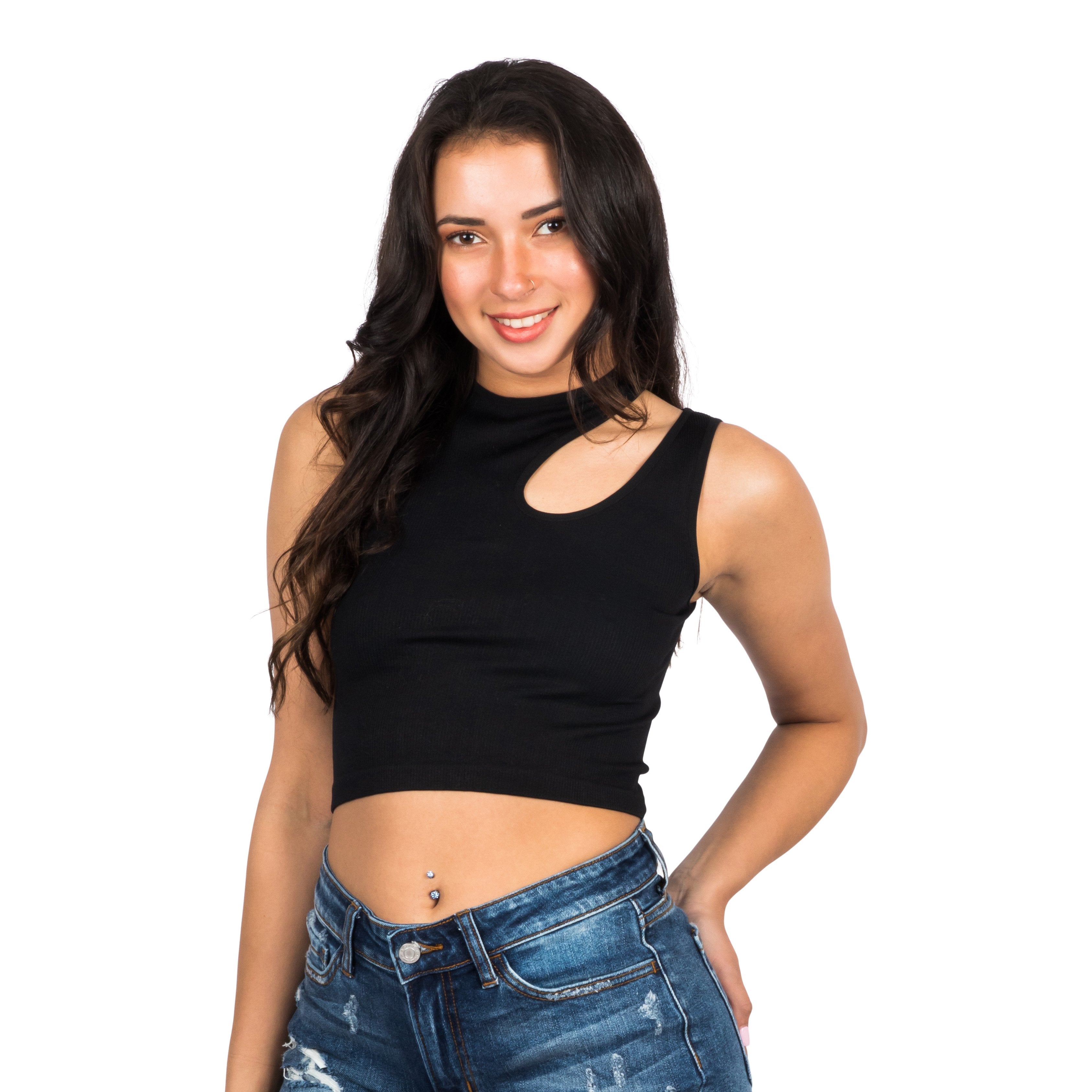Sleeveless Ribbed Cut Out Tank - Denny's
