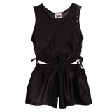 Studded Cinch  Cut Out Side Rib Romper - Denny's