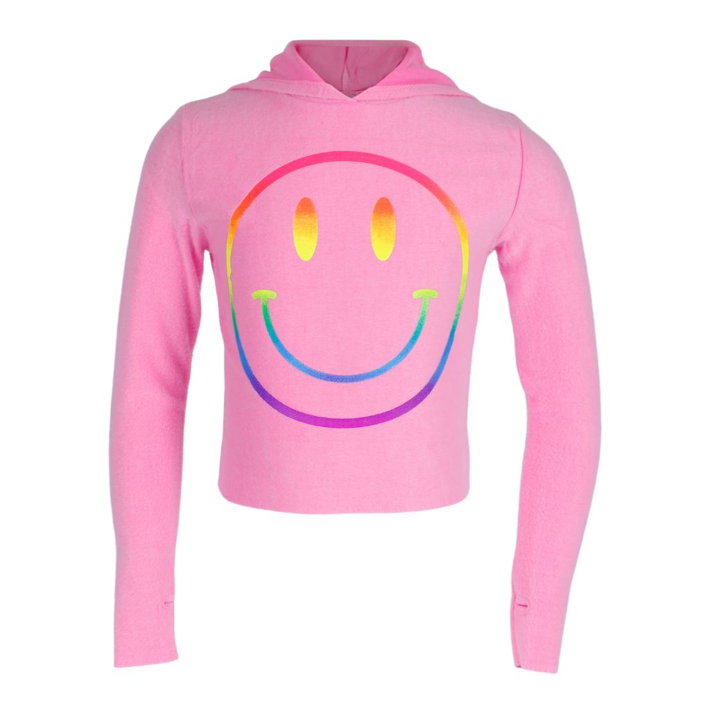 Long Sleeve Reverse Hoody with Neon Smiley Face - Denny's