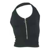 Wide Rib Zipper Front Halter Top - Denny's