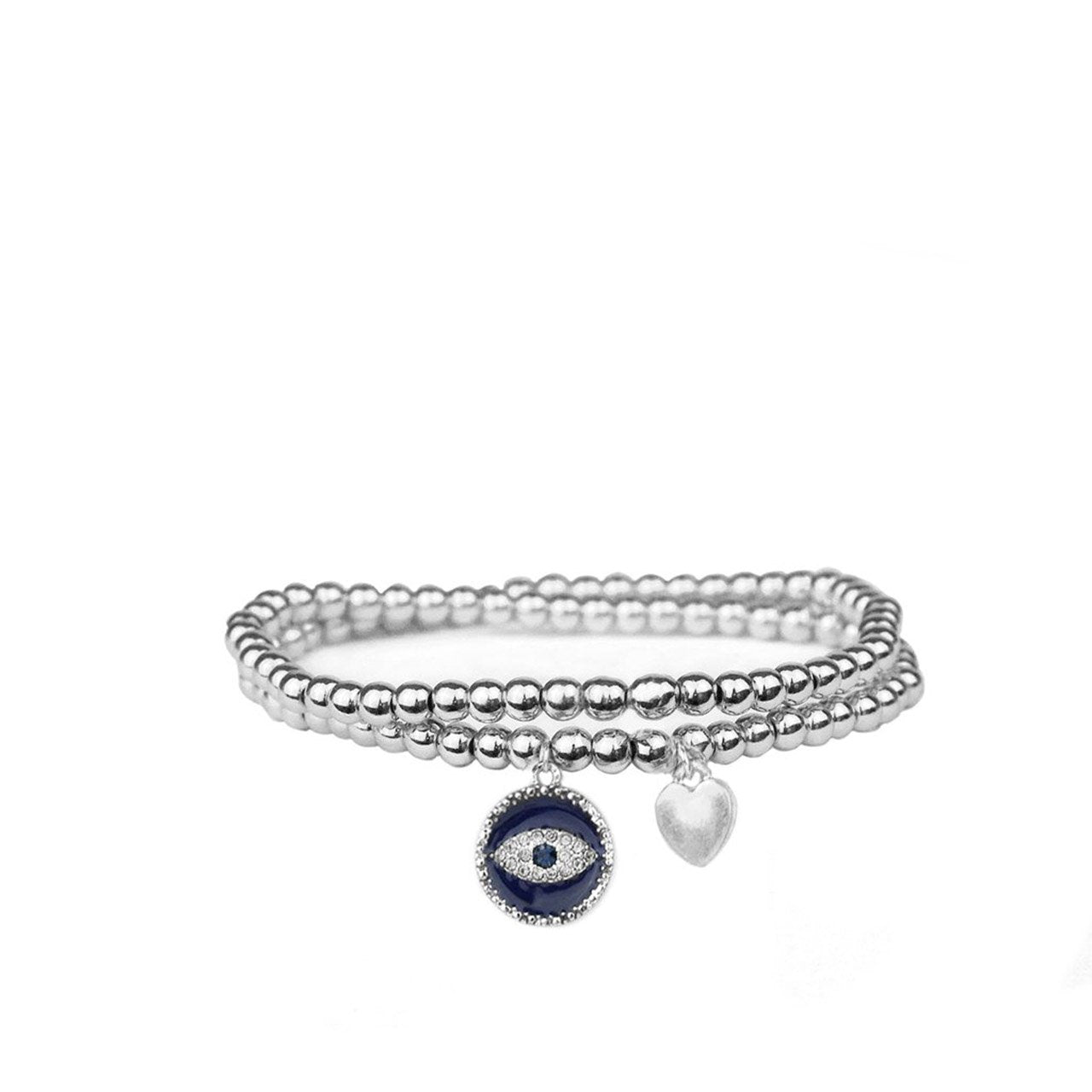 Evil Eye & Heart Charm Stretch Ball Necklace - Denny's