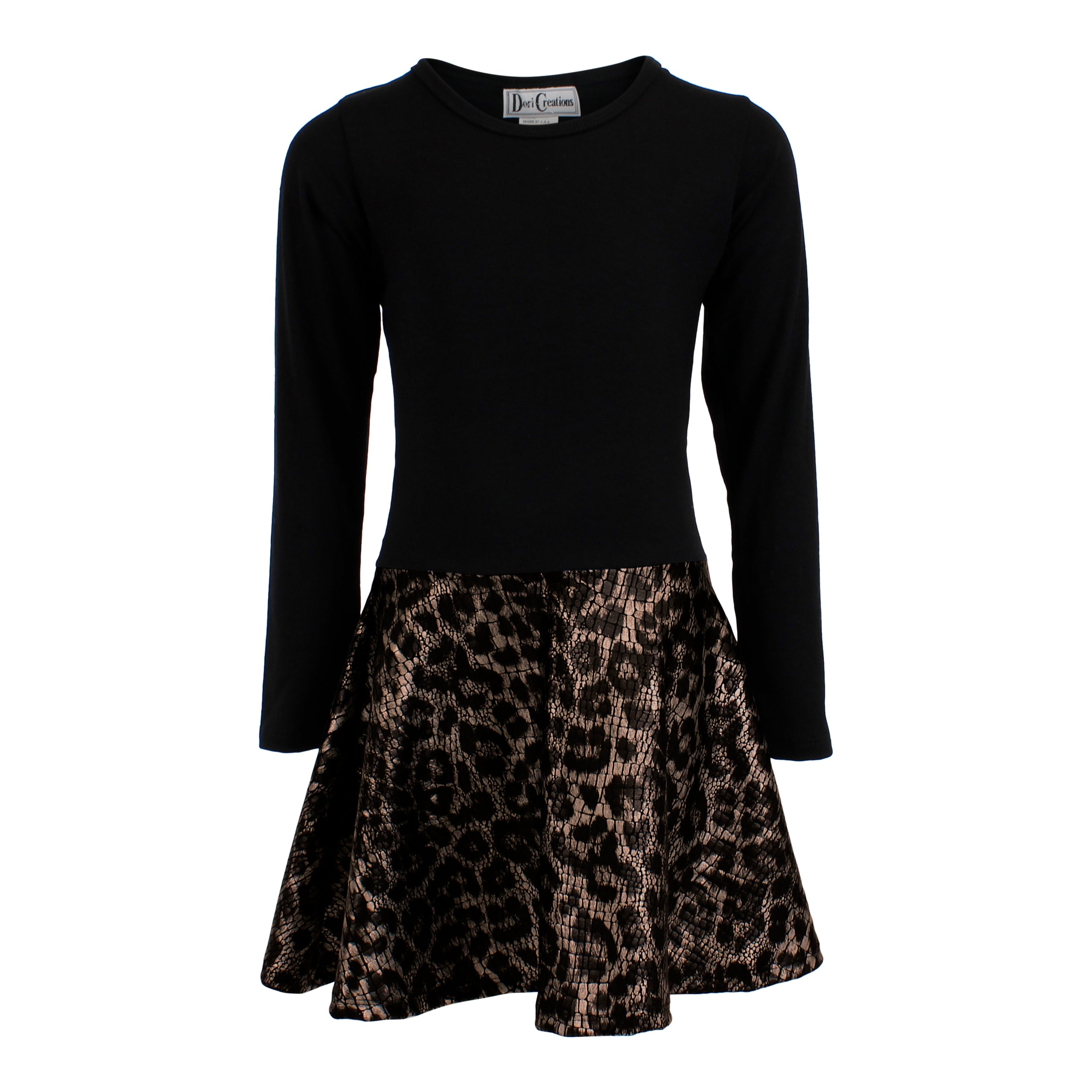 Long Sleeve Dress with Gold/Black Leopard Bottom - Denny's