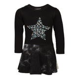 Star Top Black White Tie Dye Bottom Dress - Denny's