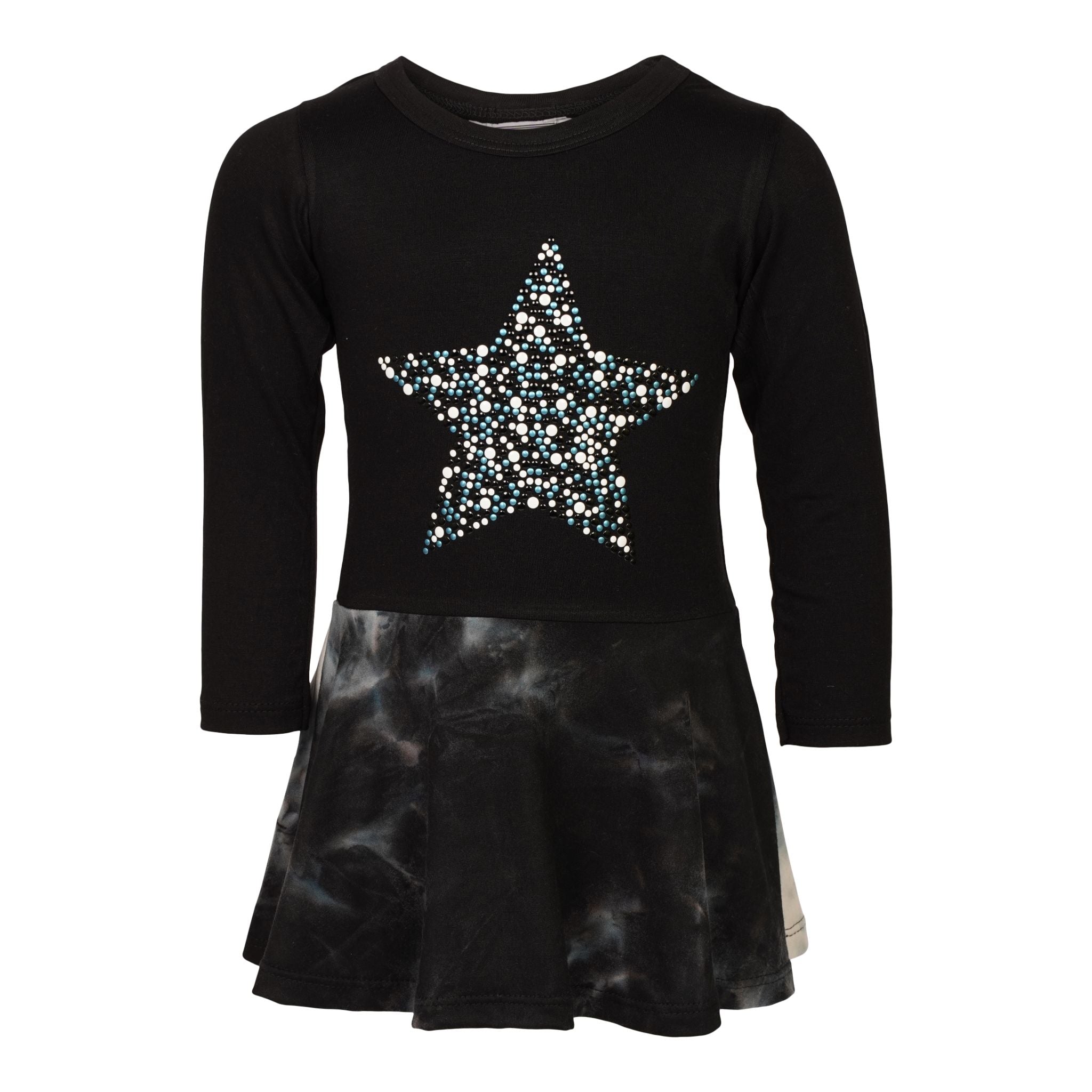 Star Top Black White Tie Dye Bottom Dress - Denny's