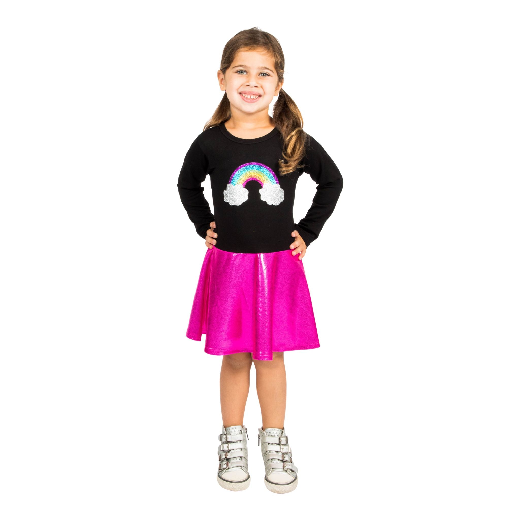 Rainbow Applique Hot Pink Lame Bottom Dress - Denny's