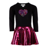 Long Sleeve Dress with Multi Stone Heart and Pink Bottom - Denny's