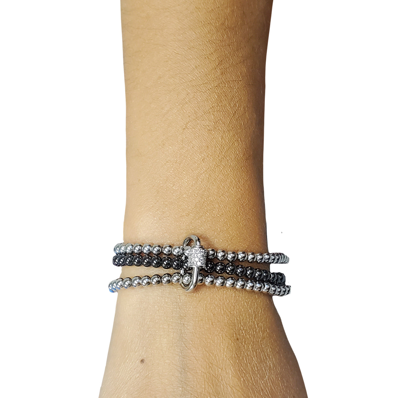 Beaded Triple Strand Stretch Bracelet 2 Silver and 1 Hematite - Denny's