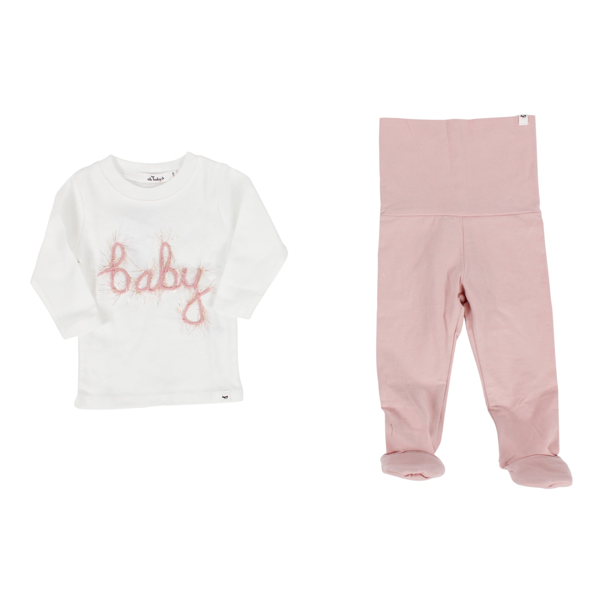 Two Piece Set Long Sleeve Top with Pink Baby Script & Footie Legging - Denny's