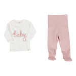Two Piece Set Long Sleeve Top with Pink Baby Script & Footie Legging - Denny's