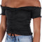 Cinch Tie Front Off Shoulder Crop - Denny's