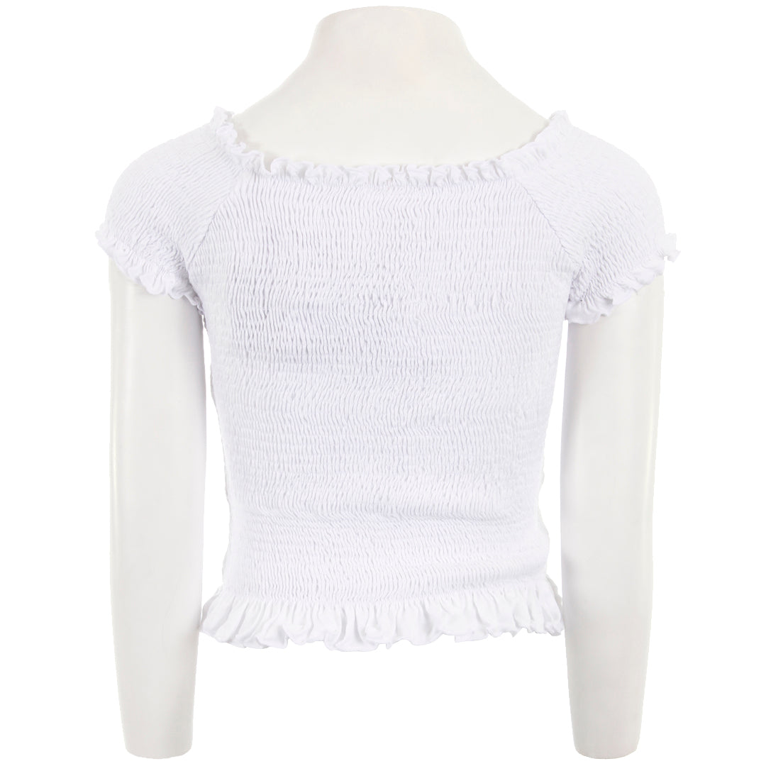 Short Sleeve Solid Off The Shoulder Smock Top - Denny's
