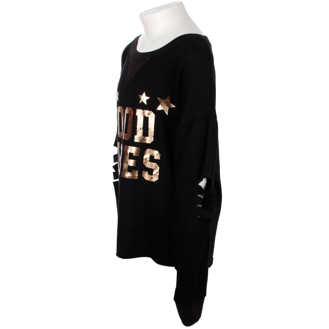 Long Sleeve Top with Cut Sleeves and Good Vibe Stars - Denny's