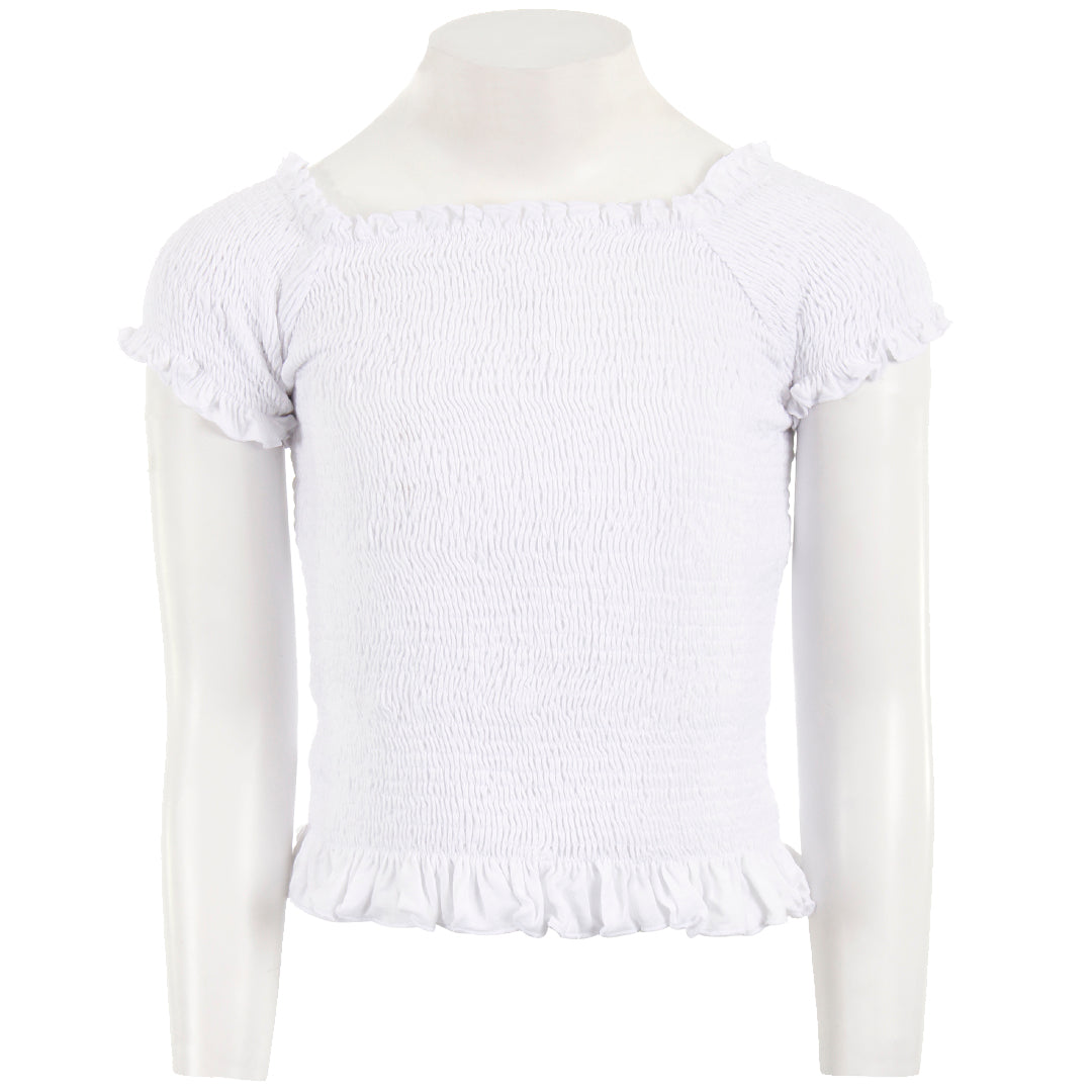 Short Sleeve Solid Off The Shoulder Smock Top - Denny's