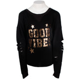 Long Sleeve Top with Cut Sleeves and Good Vibe Stars - Denny's