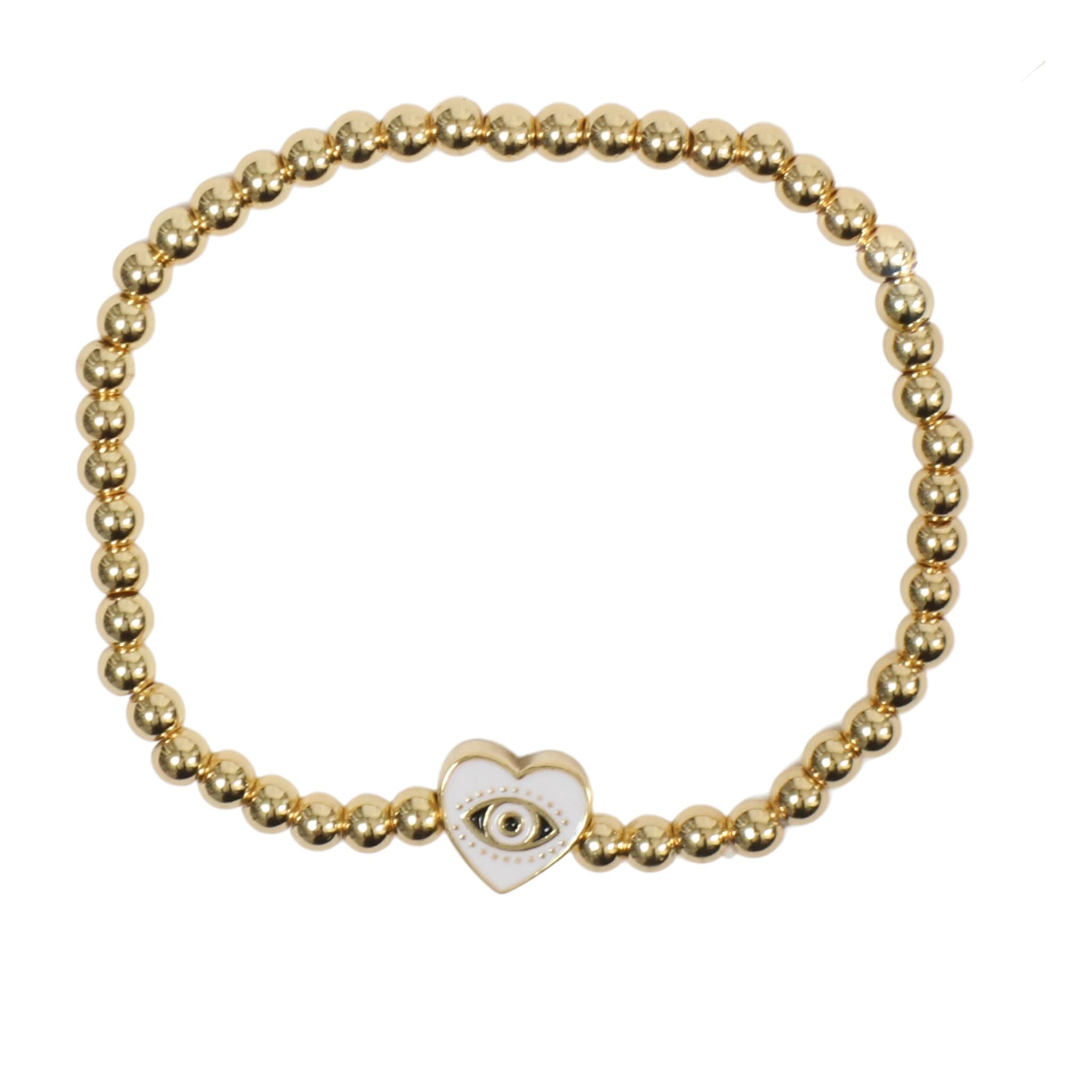 Evil Eye Heart Metal Ball Stretch Bracelet - Denny's