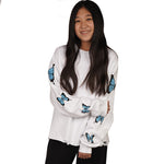 Cropped Blue Butterfly Distressed Sweatshirt - Denny's