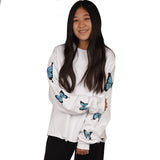 Cropped Blue Butterfly Distressed Sweatshirt - Denny's