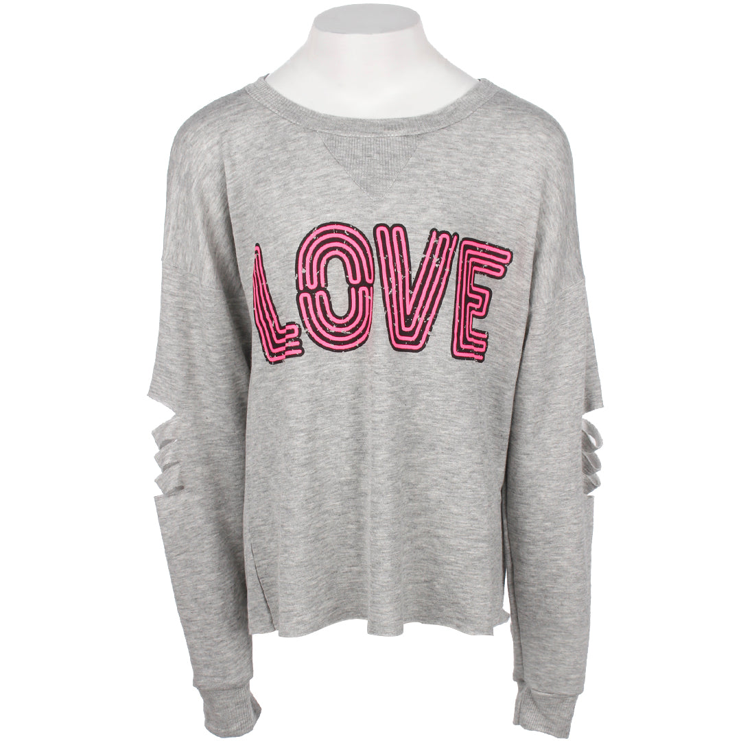Long Sleeve Top with Cut Sleeves and Neon Love - Denny's