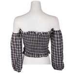 Plaid Off Shoulder Bell Slv Top - Denny's