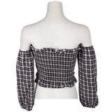 Plaid Off Shoulder Bell Slv Top - Denny's