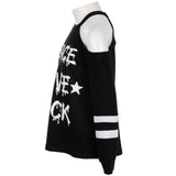 Long Sleeve Cold Shoulder with Peace Love Rock - Denny's