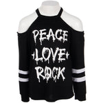 Long Sleeve Cold Shoulder with Peace Love Rock - Denny's