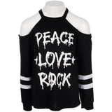 Long Sleeve Cold Shoulder with Peace Love Rock - Denny's