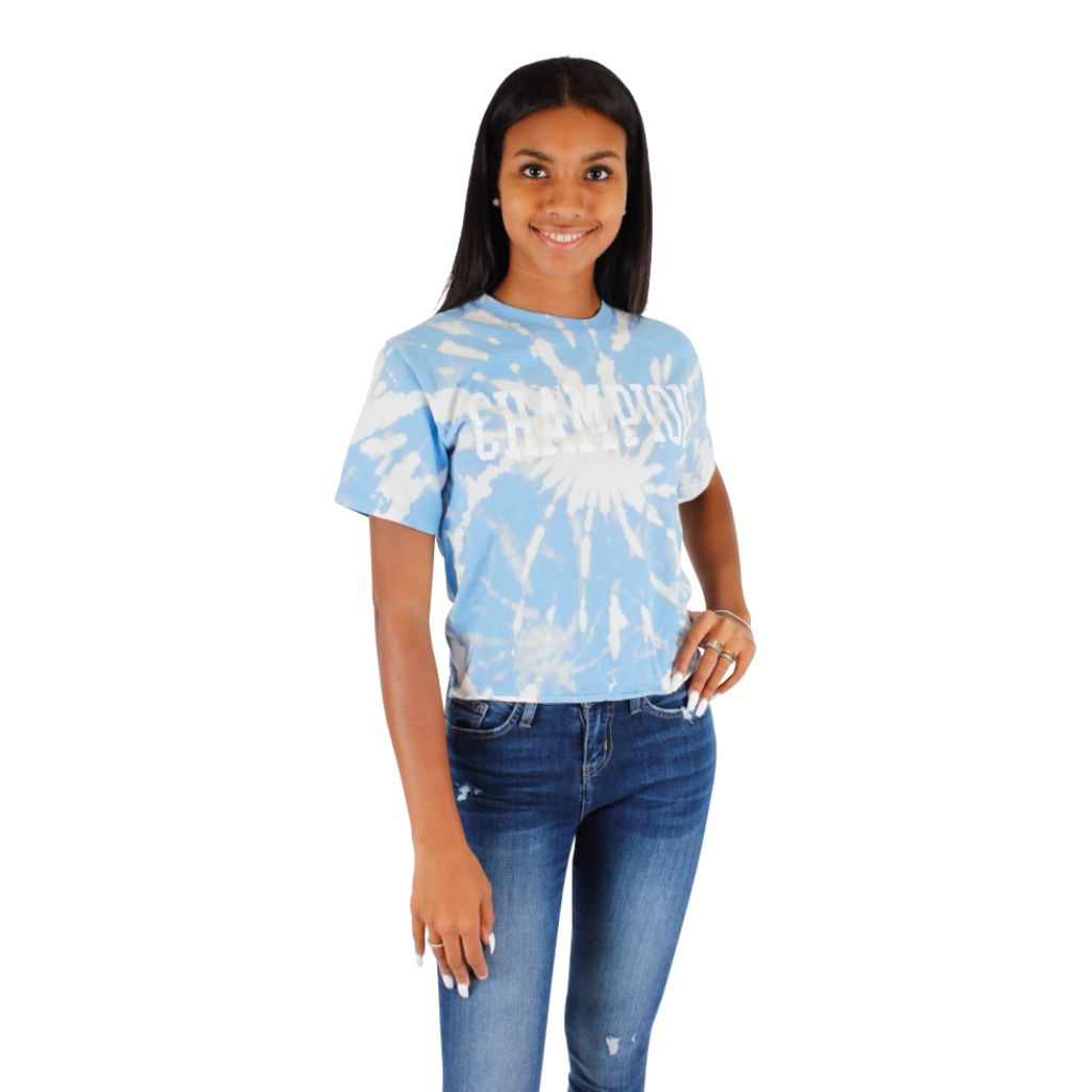 Short Sleeve Bleached Crop Tee with Block Logo - Denny's