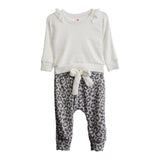 2pc Ivory Knit Ruffle Top & Cheetah Pant Set - Denny's