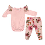 2pc Ruffle Mauve Floral Hacci Onesie & Pant Set - Denny's