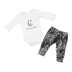 2pc Onesie Hi Im New Here White/Grey Cheetah Take Home - Denny's