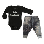 Hello Handsome Black & Grey Tie dye 2pc Onesie Set - Denny's