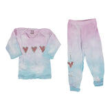 Two Piece Set Pink & Aqua Tie Dye with Hearts and I Heart You On Leg - Denny's